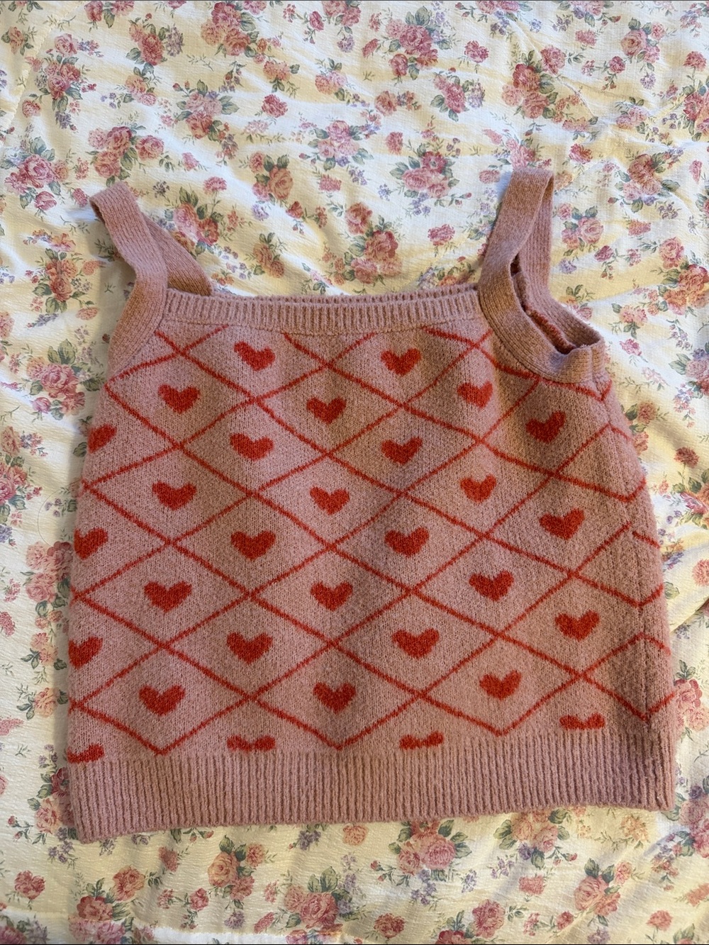 Primark Pink Knit Heart-Pattern V-Neck Tank